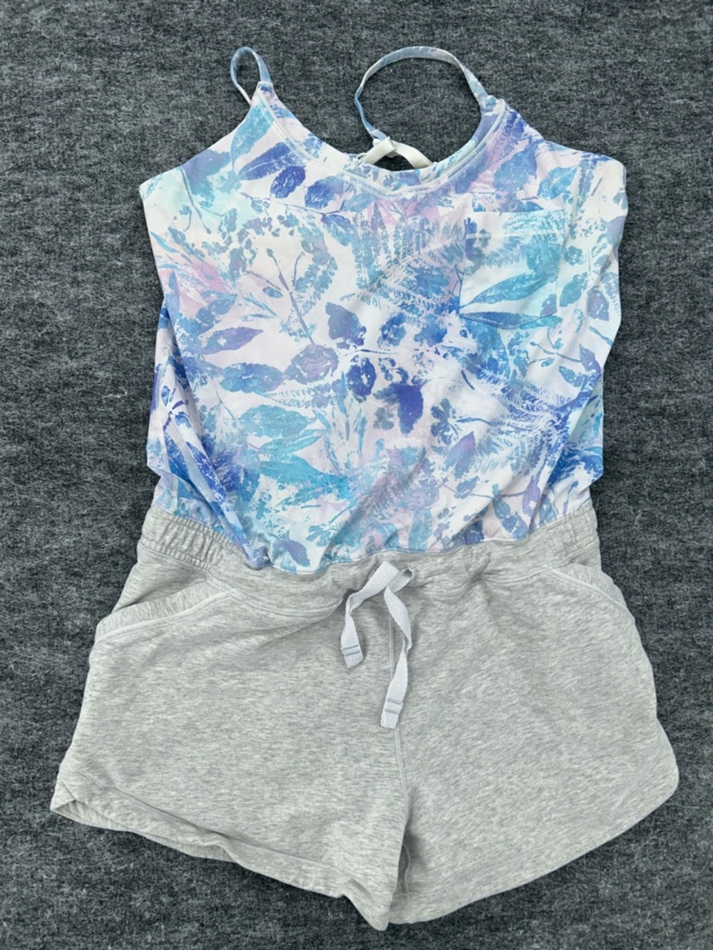 Ivivva Gray Drawstring Top with Blue Lavender Floral Print Girls Set Sz 14 - Picture 3 of 12